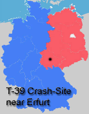 Location of the T-39 crash site on a map of Germany.